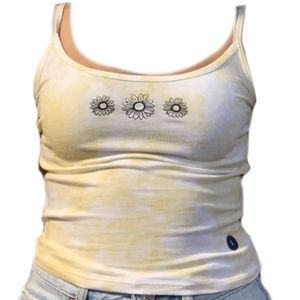 Yellow and White Tie Die with Sunflower Embroidery Tank Top Cami Hollister